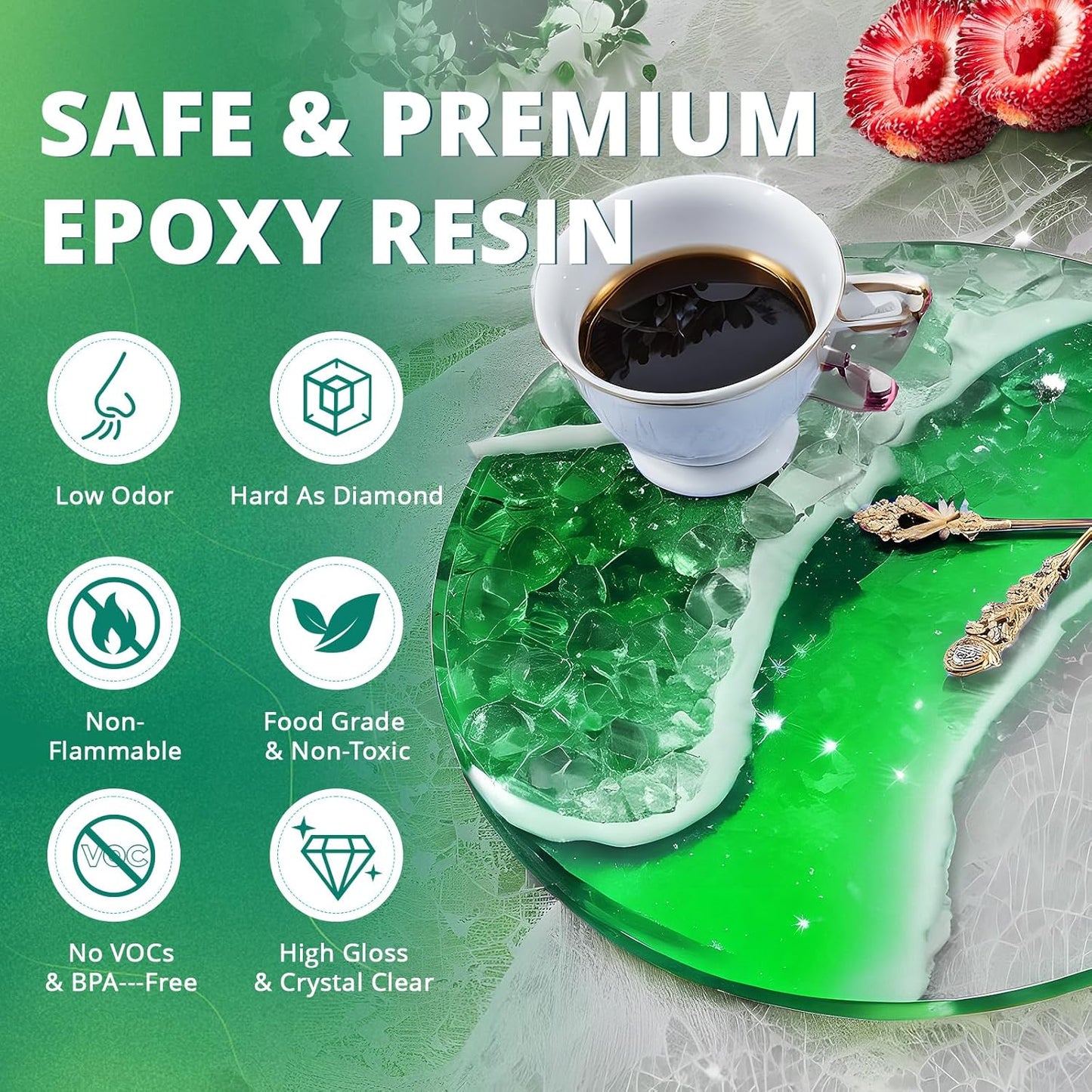 KHKD Art Resin – Safe, Low-Odor, Food Grade, Non-Toxic, VOC-Free, BPA-Free, Non-Flammable, High Gloss and Crystal Clear