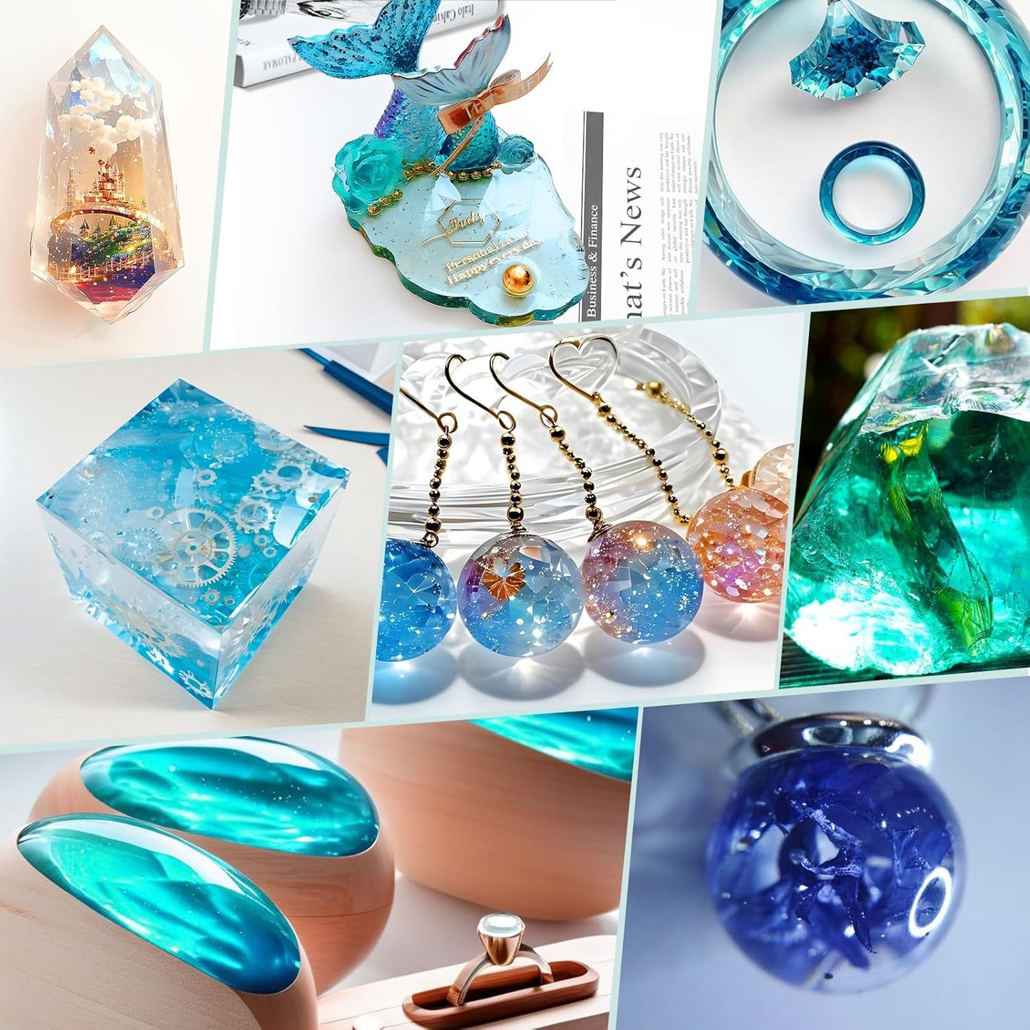 KHKD Clear Art Resin Gallery – Showcasing Jewelry, Rings, Cubes, Pendants, and Transparent DIY Crafts with Brilliant Gloss