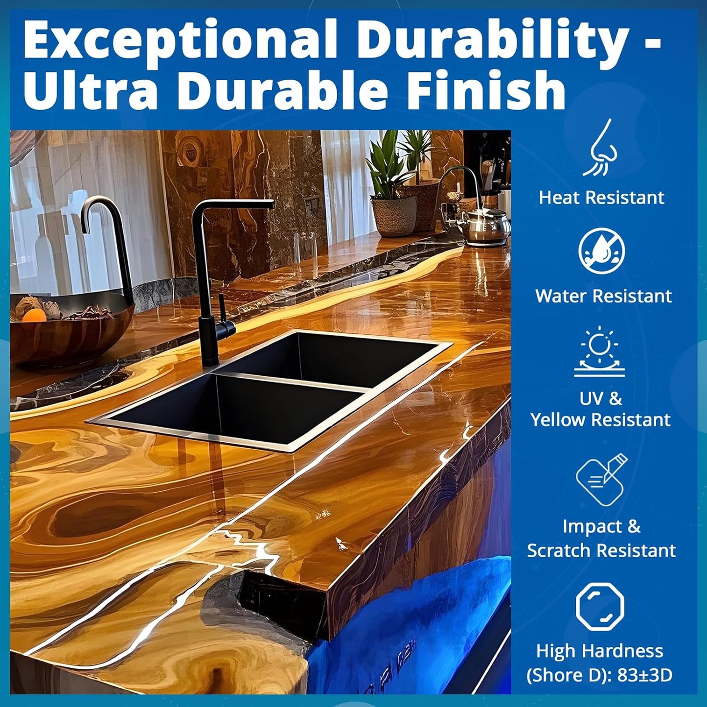 KHKD Tabletop Epoxy Resin – Heat and Water Resistant, UV and Yellowing Resistant, Scratch Resistant, High Hardness Finish