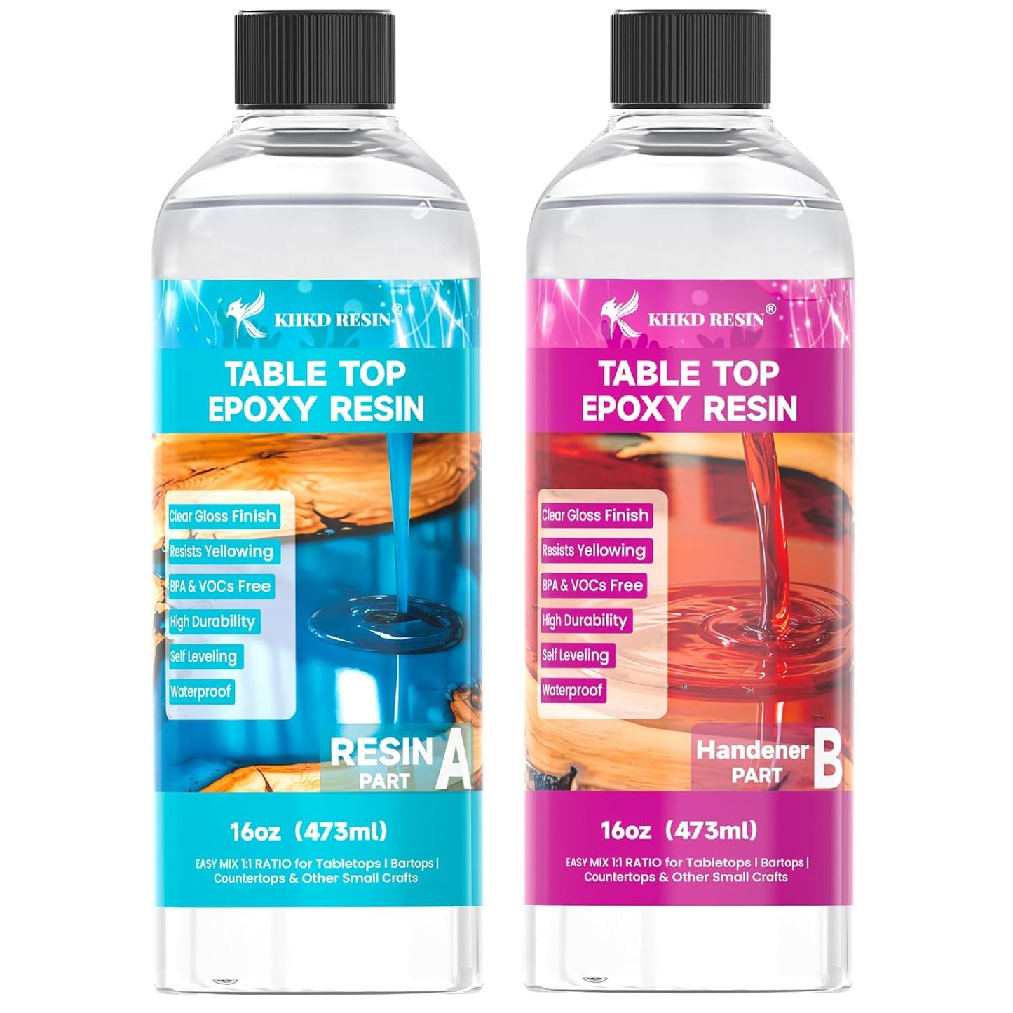 KHKD 32oz Tabletop Epoxy Resin Kit – Clear Gloss, 1:1 Ratio with Resin and Hardener for DIY and Craft Projects