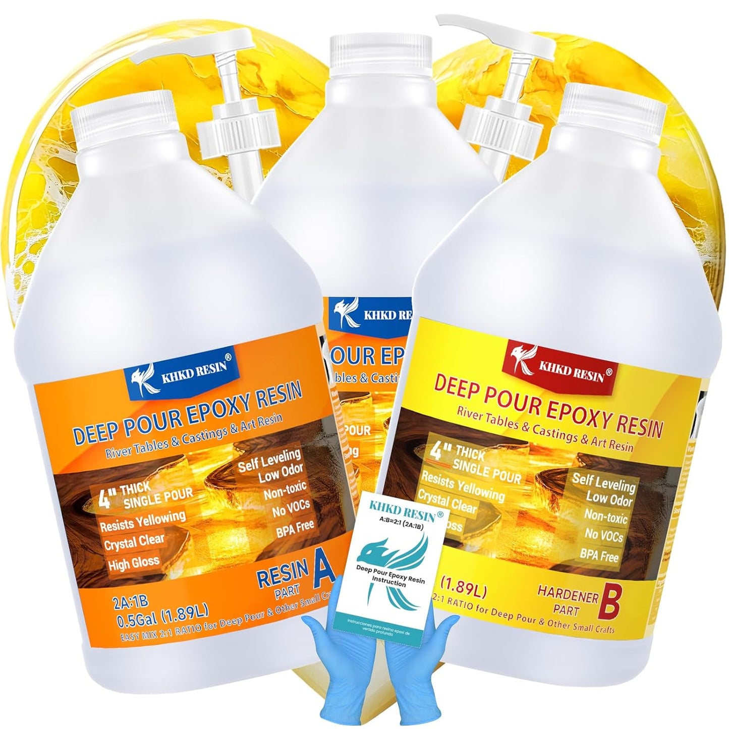 KHKD 1.5 Gallon Deep Pour Epoxy Resin Kit – 2:1 Mix Ratio, Crystal Clear for River Tables, Thick Casting, and DIY Projects