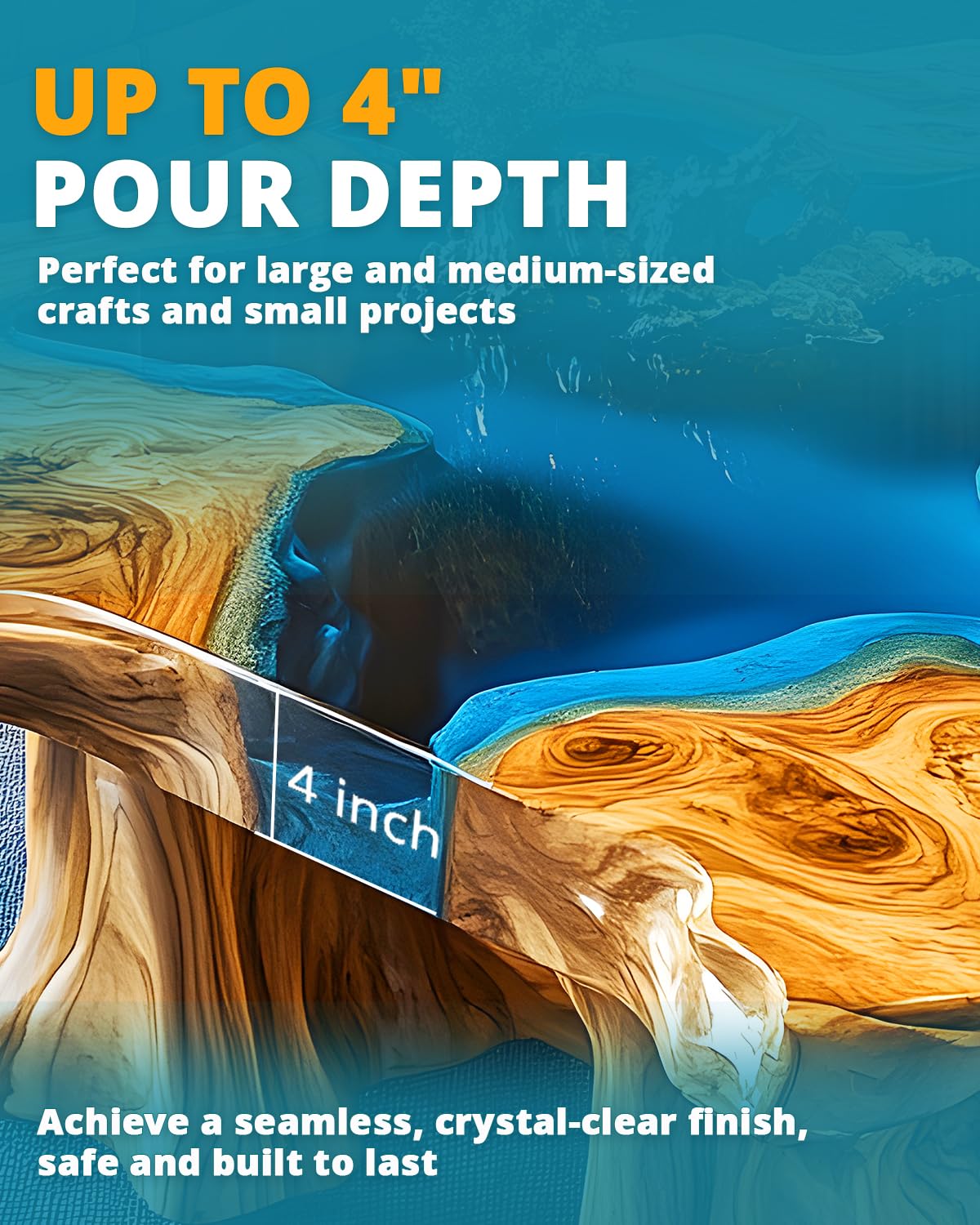 KHKD Deep Pour Epoxy Resin – Up to 4 Inch Pour Depth, Crystal Clear Finish for River Tables, Crafts, and Casting Projects