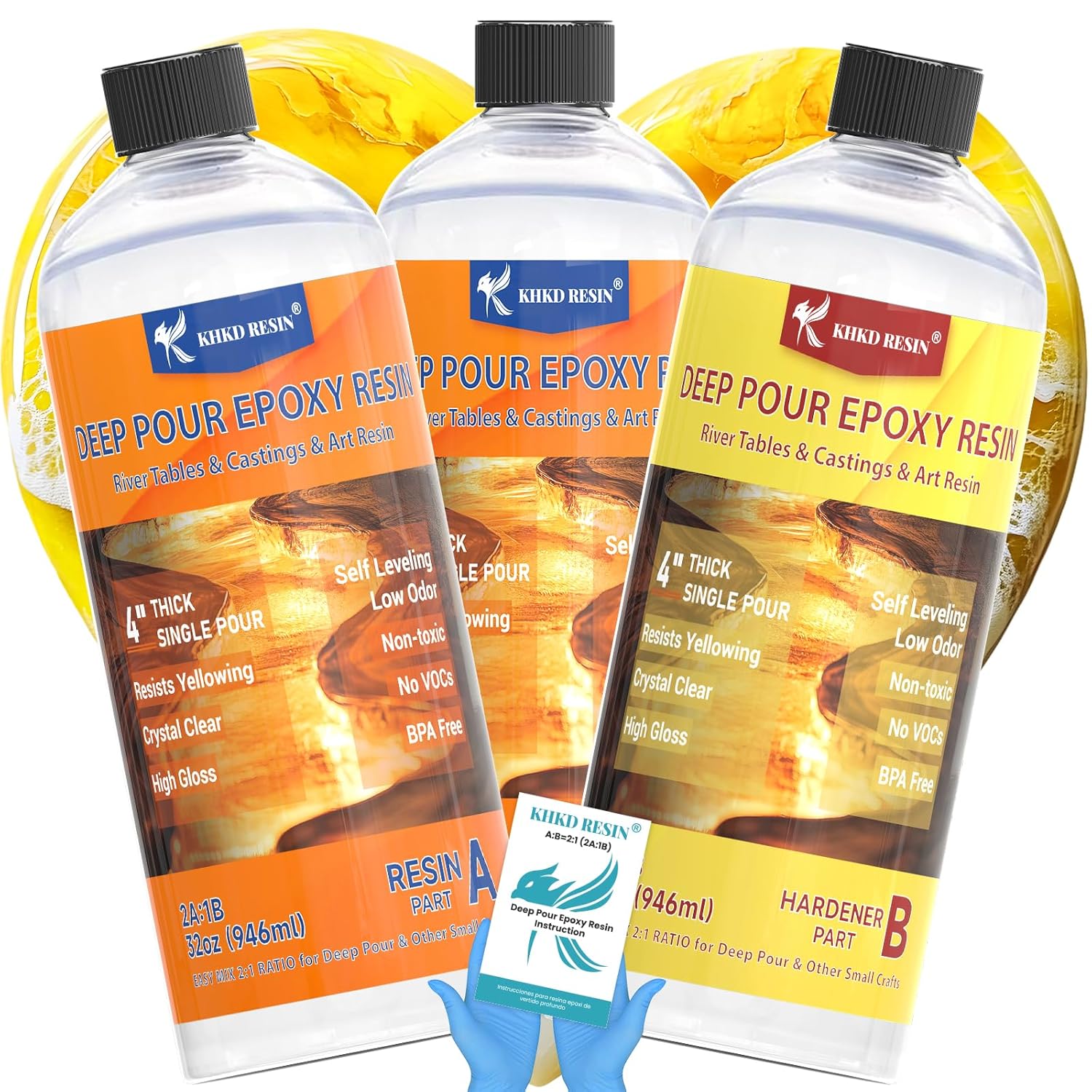KHKD 96oz Deep Pour Epoxy Resin Kit – 2:1 Mix Ratio, Crystal Clear for River Tables, Thick Casting, and Art Projects