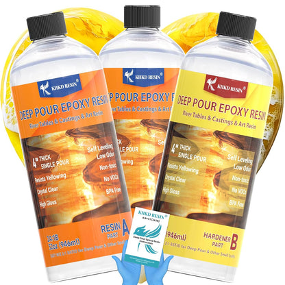 KHKD 96oz Deep Pour Epoxy Resin Kit – 2:1 Mix Ratio, Crystal Clear for River Tables, Thick Casting, and Art Projects