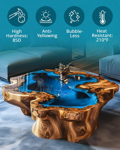 KHKD Deep Pour Epoxy Resin – High Hardness 85D, Anti-Yellowing, Bubble-Free, and Heat Resistant up to 210°F for River Tables