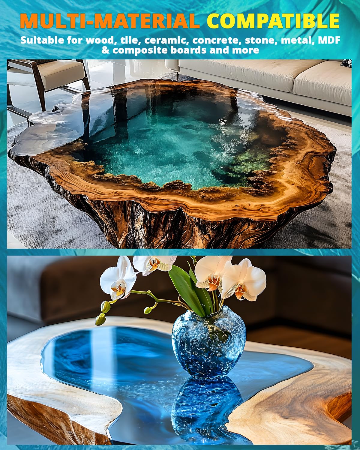 KHKD Deep Pour Epoxy Resin – Multi-Material Compatible for Wood, Tile, Ceramic, Concrete, Stone, Metal, MDF, and More