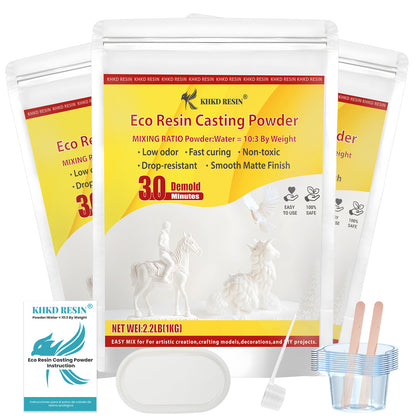 KHKD 3000g Resin Casting Powder Kit – Fine Plaster, 3:1 Ratio, 25–30 Min Demold, 2 Hr Cure for Crafts and DIY Molds