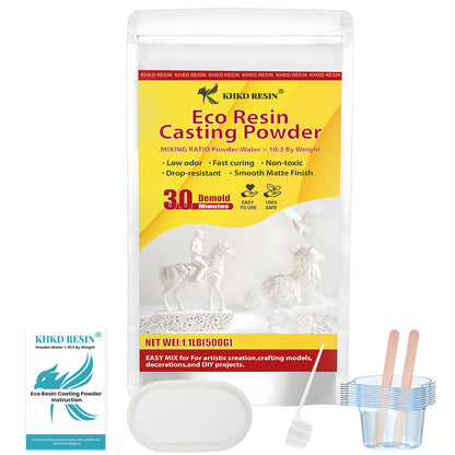 KHKD 500g Resin Casting Powder Kit – Fine Plaster, 3:1 Ratio, 25–30 Min Demold, 2 Hr Cure for Crafts and DIY Molds